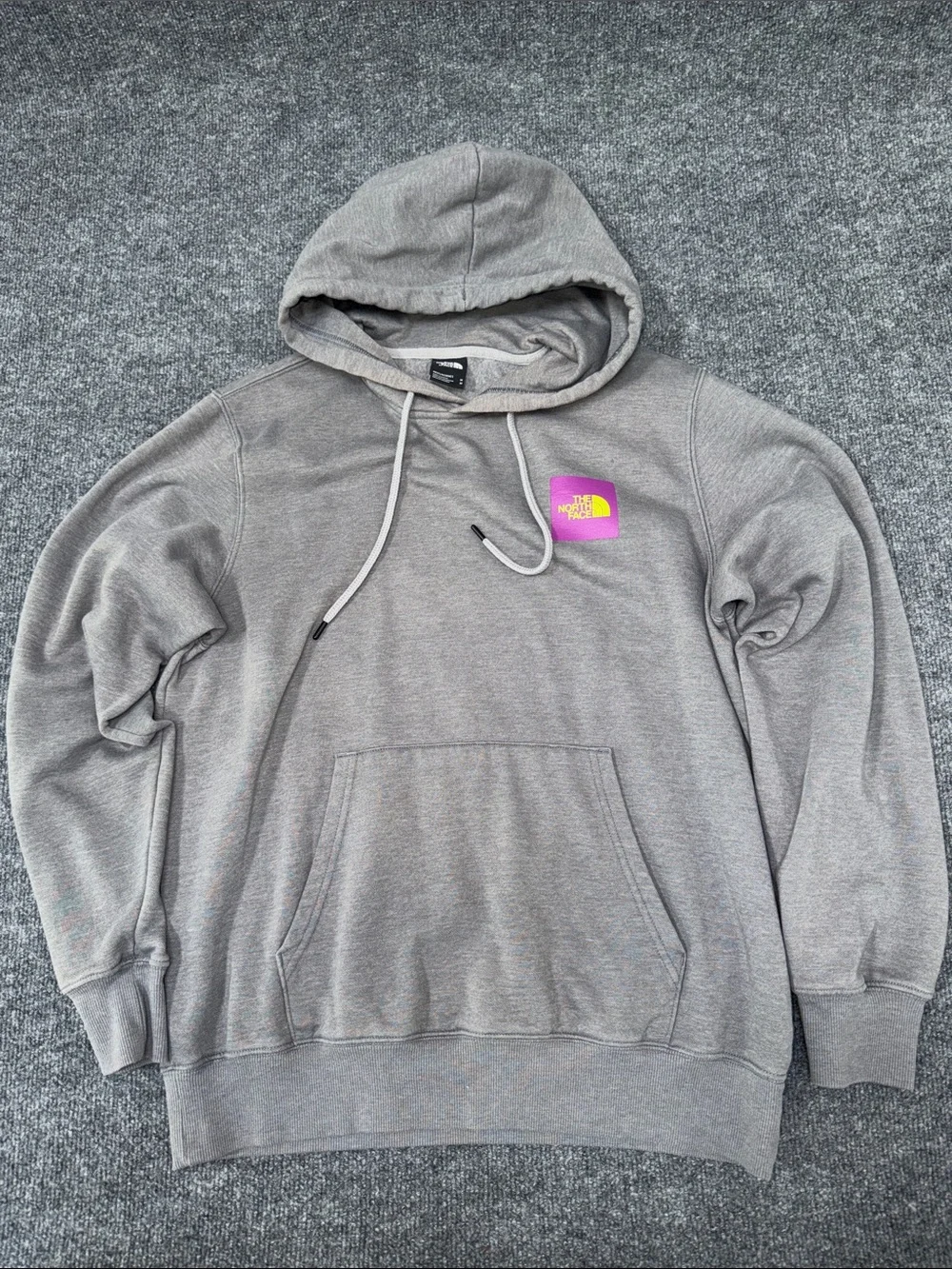 The North Face Gray Hooded Pullover with Pink Logo Patch